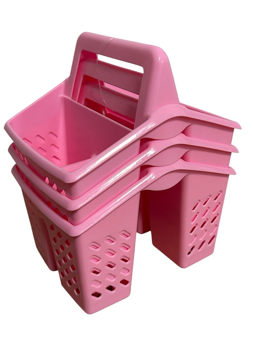 3 Pack Pink Plastic Storage Tote Caddy Organizer with Handle-4 Section Container